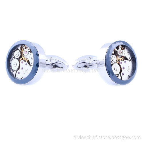 Fixed With Ceramics Circle Watch Cufflinks for Men Customize Functional Stainless Steel Movement Cufflinks
